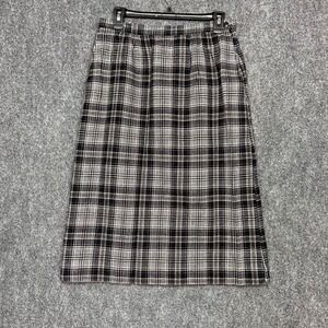 VTG Pendleton Pure‎ Virgin Wool Plaid Midi Skirt Women's Black Gray USA *READ